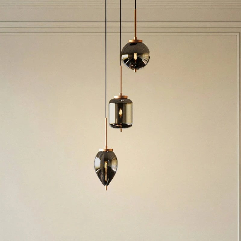 Lucande Hängeleuchte Elani, 3-flammig, Ø 36 cm, Glas, Schwarz-Gold