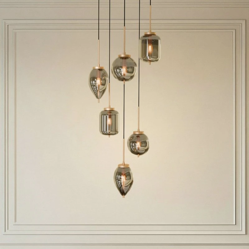 Lucande Elani Hängeleuchte, 6-flammig, Ø 62 cm, Glas, Schwarz-Gold