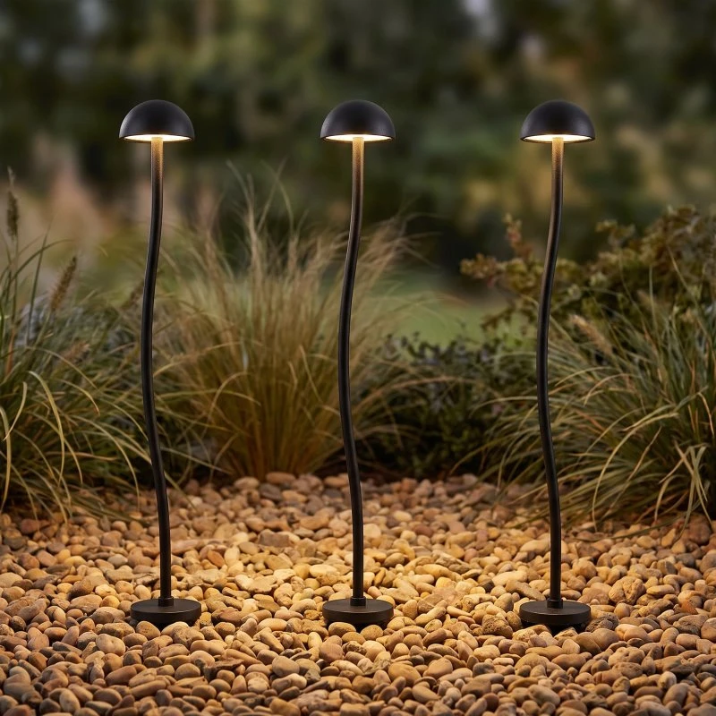 Lindby Soremi LED-Erdspießleuchte, 3er-Set, Schwarz, Aluminium