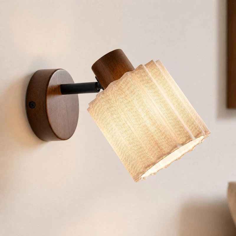 Lindby Wandstrahler Shiloh, Walnuss/Beige, Holz & Leinen, E14