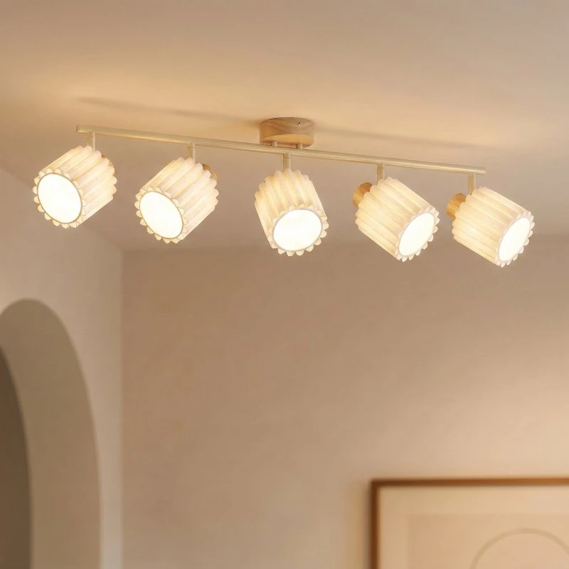 Lindby Deckenstrahler Shiloh, 5-flammig, Holz/Beige