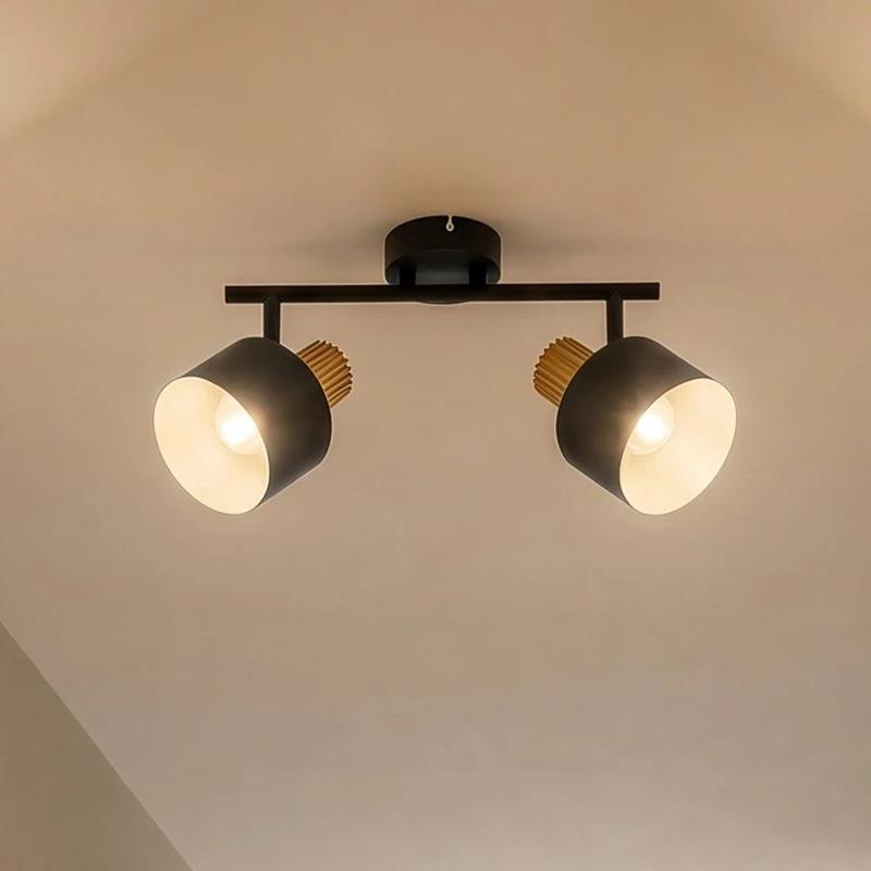 Lindby Deckenstrahler Lenja, 2-flammig, Schwarz/Holz, E14