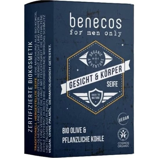 Benecos For Men Only Natürliche Seife für Gesicht & Körper, 75g