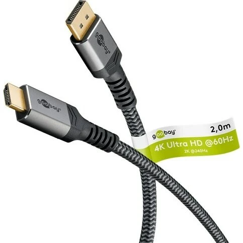 Goobay Plus DP auf HDMI 2m 4K@60Hz Sharkskin Grey