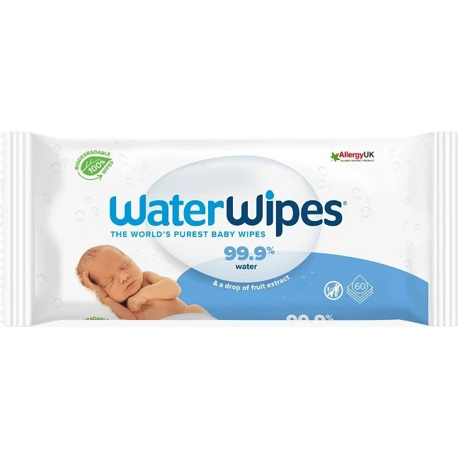 WaterWipes Bio Babyfeuchttücher, 100% biologisch abbaubar, 60 Stück