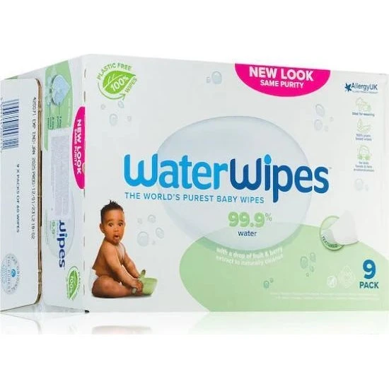 WaterWipes Baby-Feuchttücher mit Waschnussextrakt, 9x60 Stück