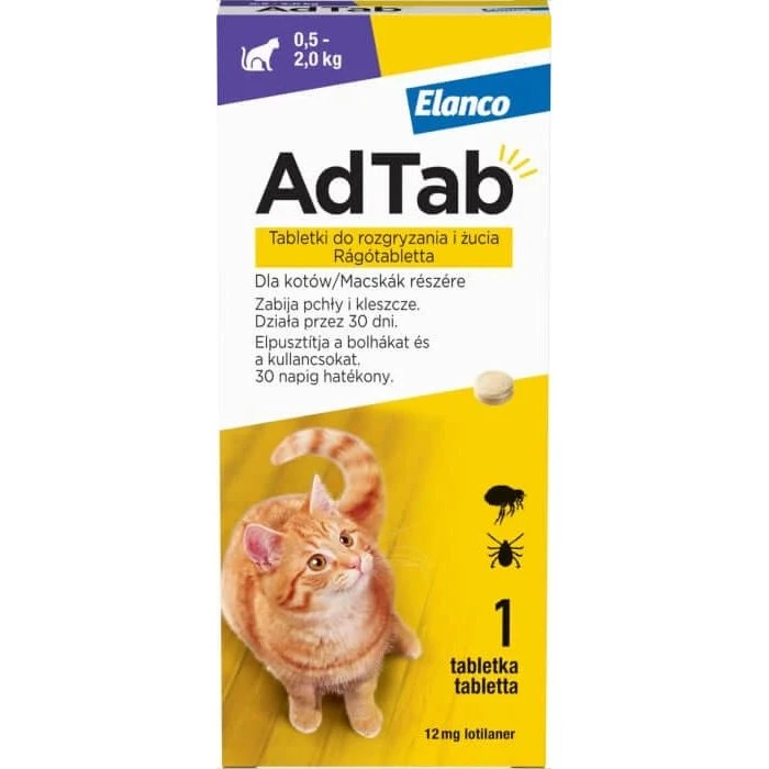 AdTab 12 mg Kautabletten für Katzen (0,5-2 kg) gegen Flöhe & Zecken