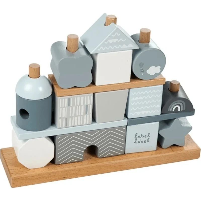 Label Label Holz-Bauklötze Set, Blau, ab 18 Monaten
