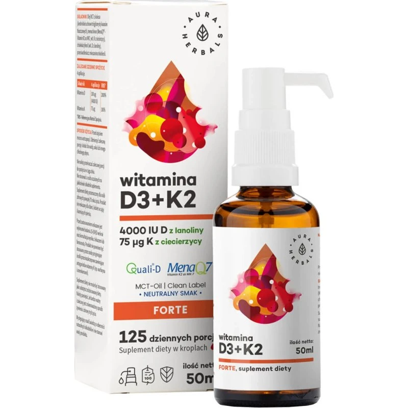 Aura Herbals Vitamin D3 4000 IU + K2 75 µg Forte Tropfen, 50 ml