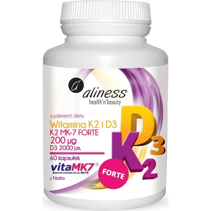Aliness Vitamin K2 MK-7 Forte + D3 (200 µg + 2000 IU), 60 Kapseln
