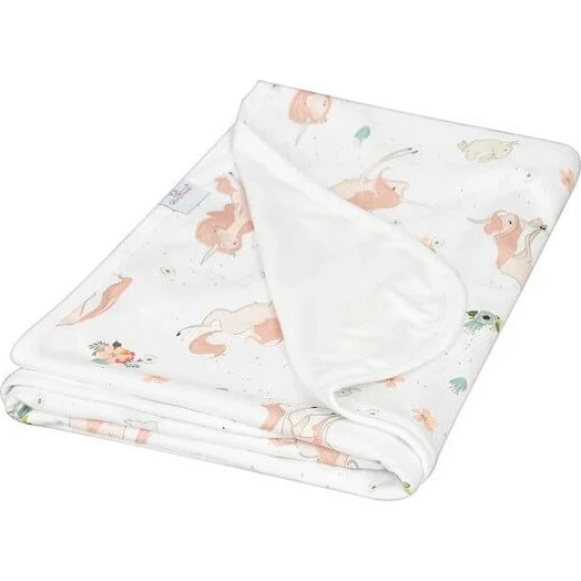 Babymatex Doppelseitige Bambusdecke 75x100 cm, Weiß-Pferde