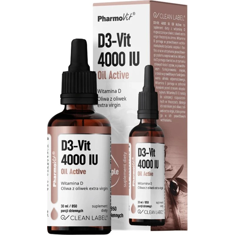 PharmoVit D3-Vit 4000 IU Öl Aktiv, Vitamin D3 Tropfen, 30 ml