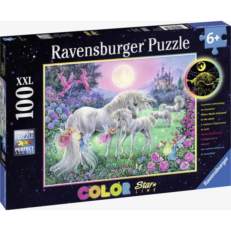 Ravensburger Puzzle Einhörner im Mondschein 100 Teile Leuchtpuzzle