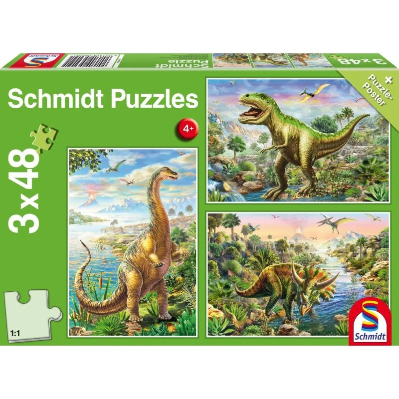 Schmidt Spiele Abenteuer mit den Dinosauriern - 3er Puzzle-Set