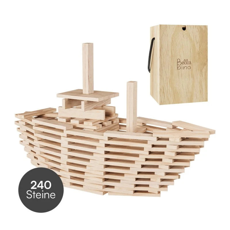 Bellabino Sabino Holzbausteine, 240 Stück, Kiefernholz natur