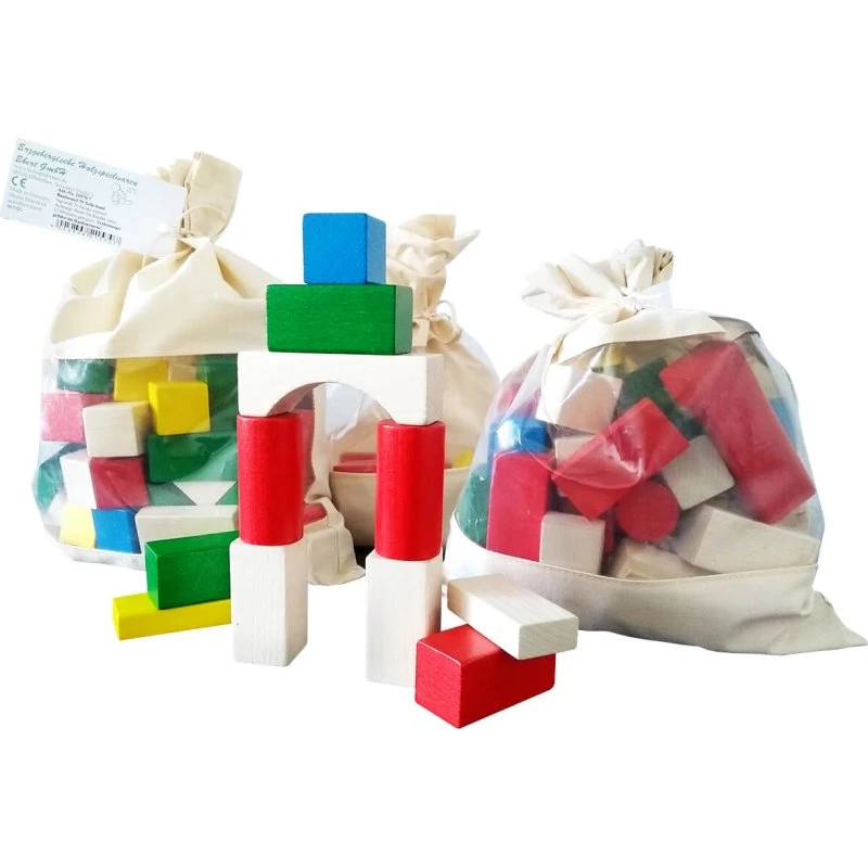 Ebert GmbH Bausteine im Beutel, 50 Holzbausteine farbig