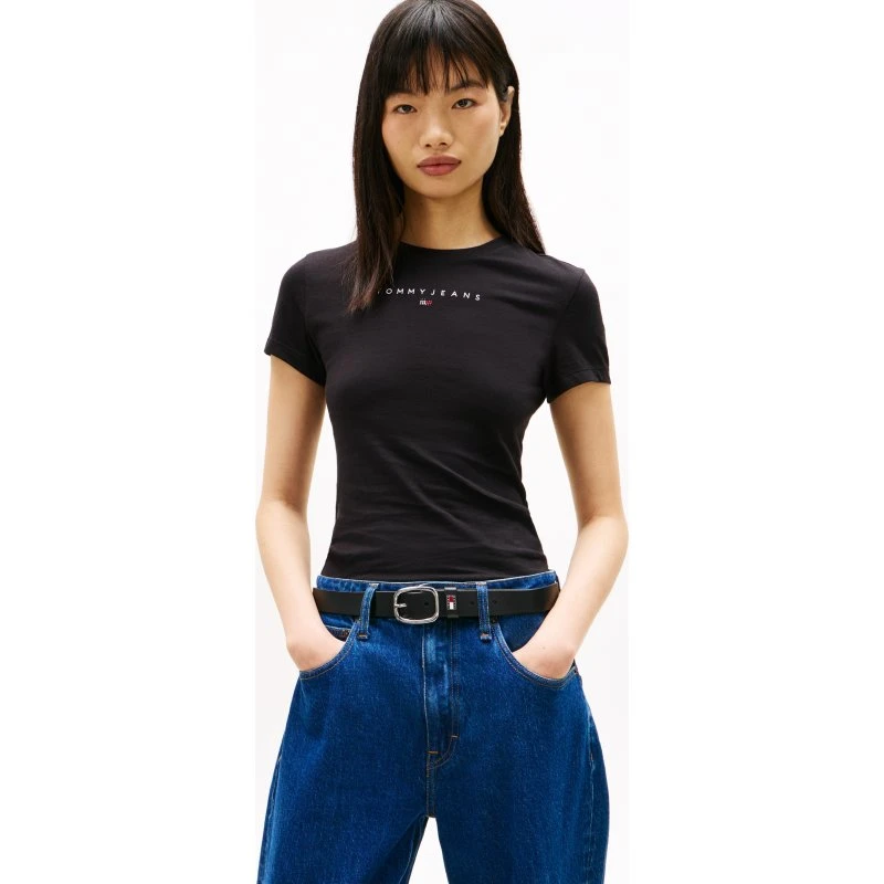Tommy Jeans Slim Bling Linear Damen T-Shirt Schwarz - L