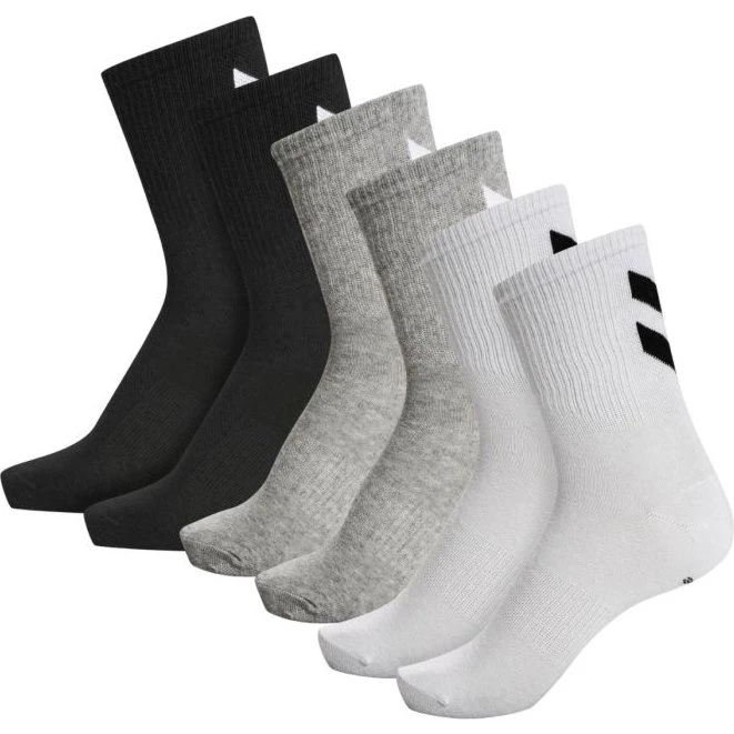 Hummel Chevon Mid-Cut Socken 6er-Pack Weiß/Schwarz/Grau, Gr. 36-40