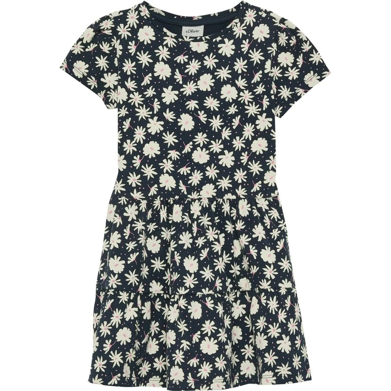 s.Oliver Mädchen Kleid mit Blumenmuster und Rundhalsausschnitt