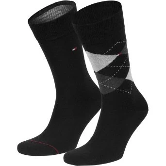 Tommy Hilfiger Socken 2er-Pack Herren Schwarz mit Karomuster