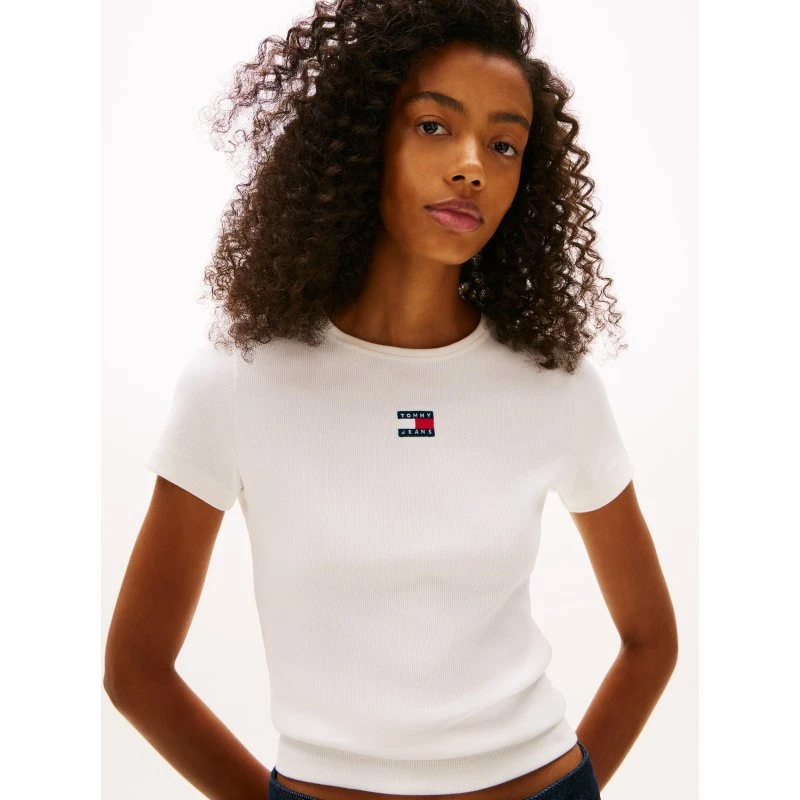 Tommy Jeans TJW SLIM BADGE RIB TEE Damen T-Shirt Weiß
