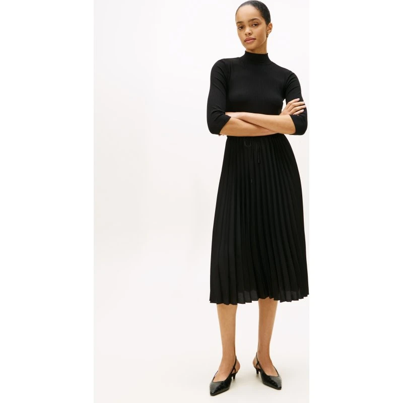 Tommy Hilfiger Midikleid Slim Fit in Rippstruktur Schwarz