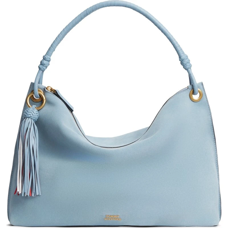 Tommy Hilfiger Schultertasche TH Statement Leather Bag Suede Hellblau