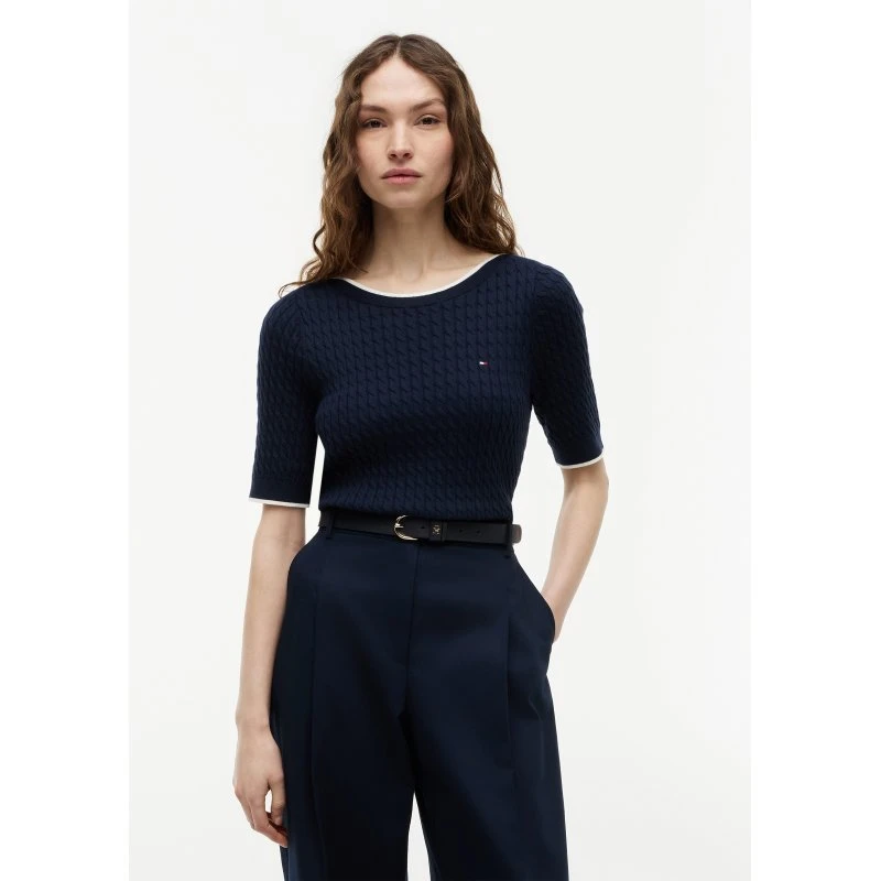 Tommy Hilfiger Bluse Fine Gg Cable Boat Dunkelblau