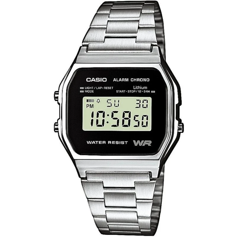 Casio A158WETB-1AEF Retro Digitaluhr Silber mit Schwarzblende