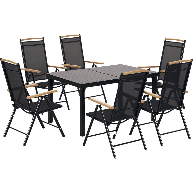 Outsunny Sitzgruppe 6-Personen klappbar, Aluminium Mesh Schwarz