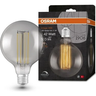 Osram Vintage 1906 LED E27 Globe 11W 500lm Smokey 1800K dimmbar