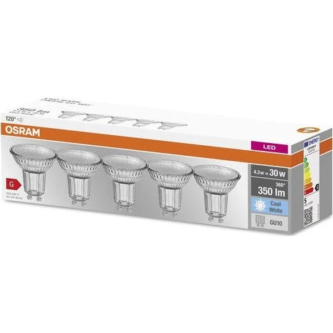 OSRAM LED BASE PAR16 GU10 4,3W 4000K kaltweiß 5er Pack
