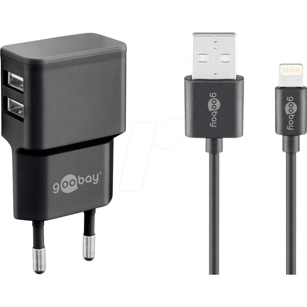 Goobay Apple Lightning Dual-Ladeset 12 W (2,4 A, Schwarz)