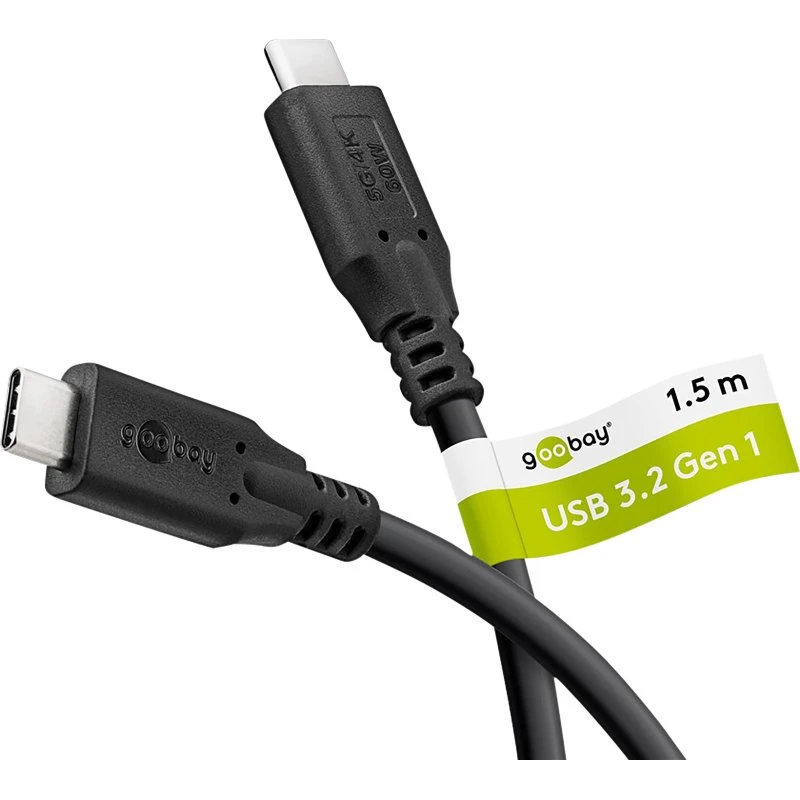 Goobay 66507 USB-C Kabel 1,5 m schwarz 60 W 5 Gbit/s