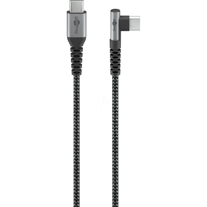 Goobay USB-C auf USB-C Textilkabel 0,5 m 90° spacegrau/silber