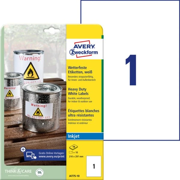 AVERY Zweckform wetterfeste Etiketten 210 x 297 mm, weiß