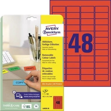 Avery Zweckform Etiketten L6038-20 rot 45,7 x 21,2 mm