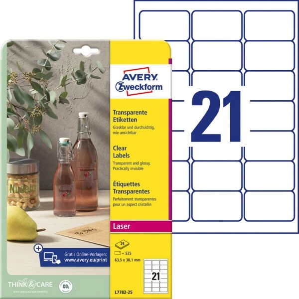 Avery Zweckform L7782-25 Kristallklare Etiketten 63,5 x 38,1 mm