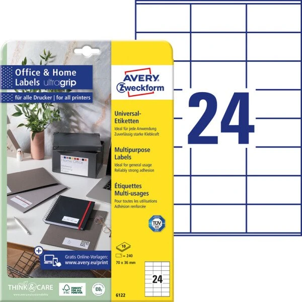 AVERY Zweckform 6122 Etiketten 70x36 mm weiß