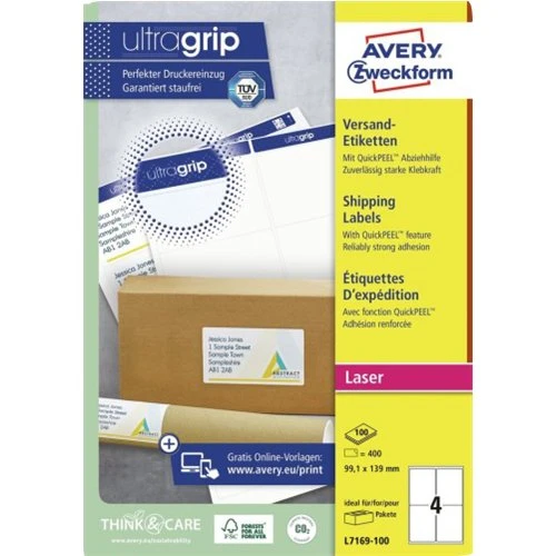 AVERY Zweckform Versandetiketten L7169-100, 99,1 x 139 mm, weiß