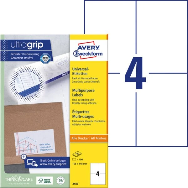 Avery Zweckform 3483 Etiketten 105x148 mm weiß 400 Stück