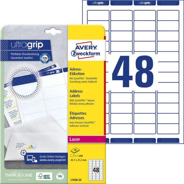 AVERY Zweckform L7636-25 Adressetiketten 45,7 x 21,2 mm weiß