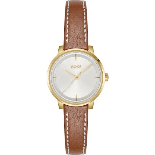 BOSS Lucia Damenuhr mit Lederarmband, Silber-Weiß