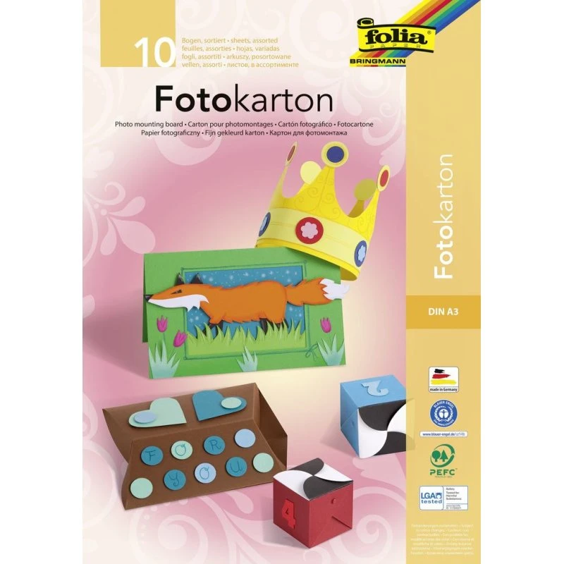 folia Fotokartonblock DIN A3, 300 g/m², 10 Blatt farbig sortiert