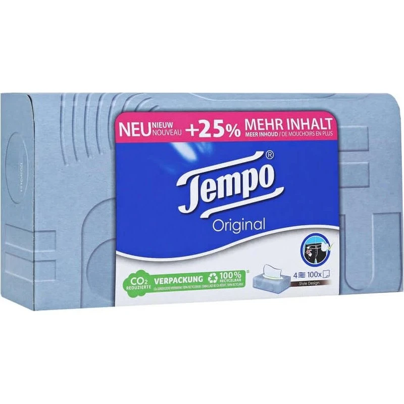 Tempo Original Taschentücher Box, 100 Stück, 4-lagig, weiß