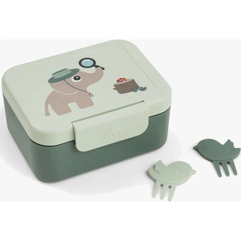 Done by Deer Tiny Trails Kinder-Lunchbox mit Fächern & Snack-Picks, Grün