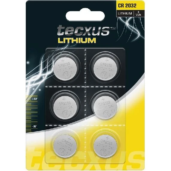 Tecxus CR2032 3V Lithium-Knopfzelle, 6 Stk. im Blister