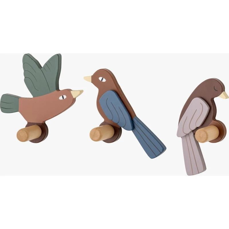 Bloomingville Lewi Wandhaken Vögel, 3er-Set, Holz/MDF