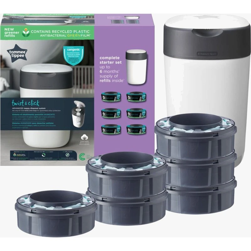 Tommee Tippee Twist & Click Windeleimer inkl. 6er-Pack Nachfüllkassetten