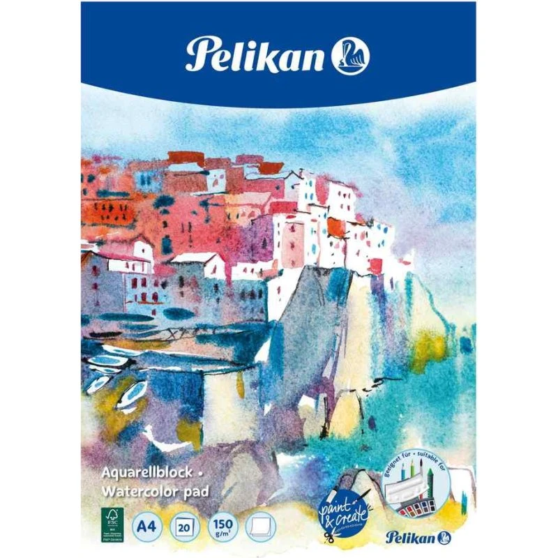 Pelikan Aquarellblock A4, 150 g/m², 20 Blatt, strukturiert